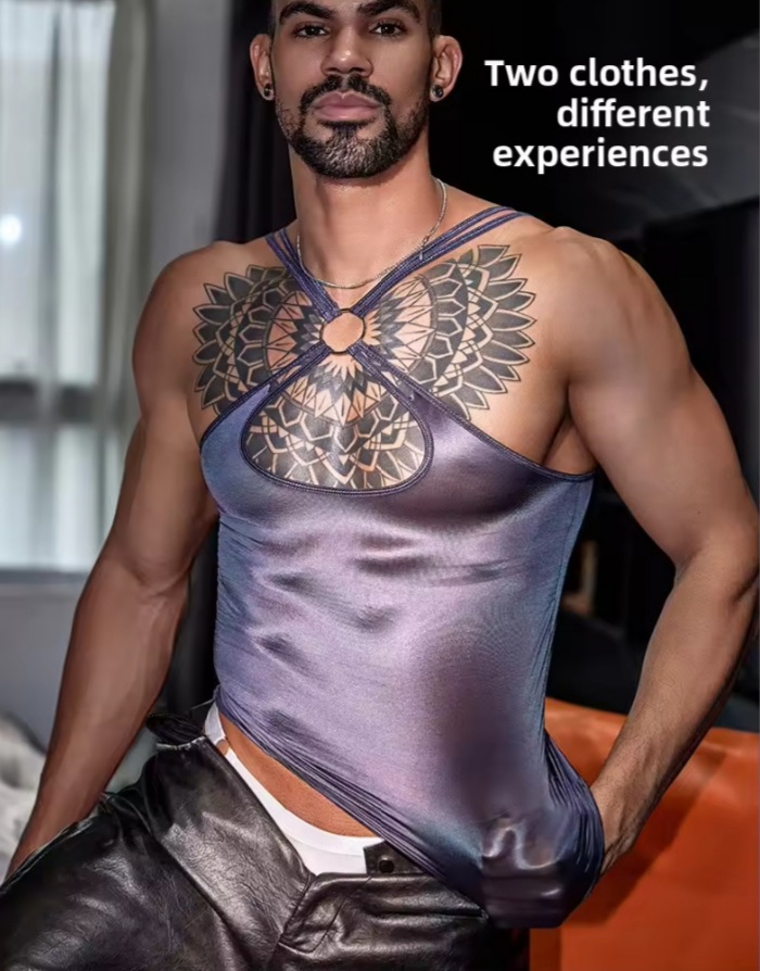 Men's Intimates cross-border visible tank top thin slim body shaping silk vest